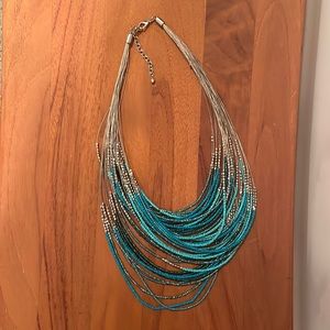 Turquoise and silver bead necklace multi strand layer necklace